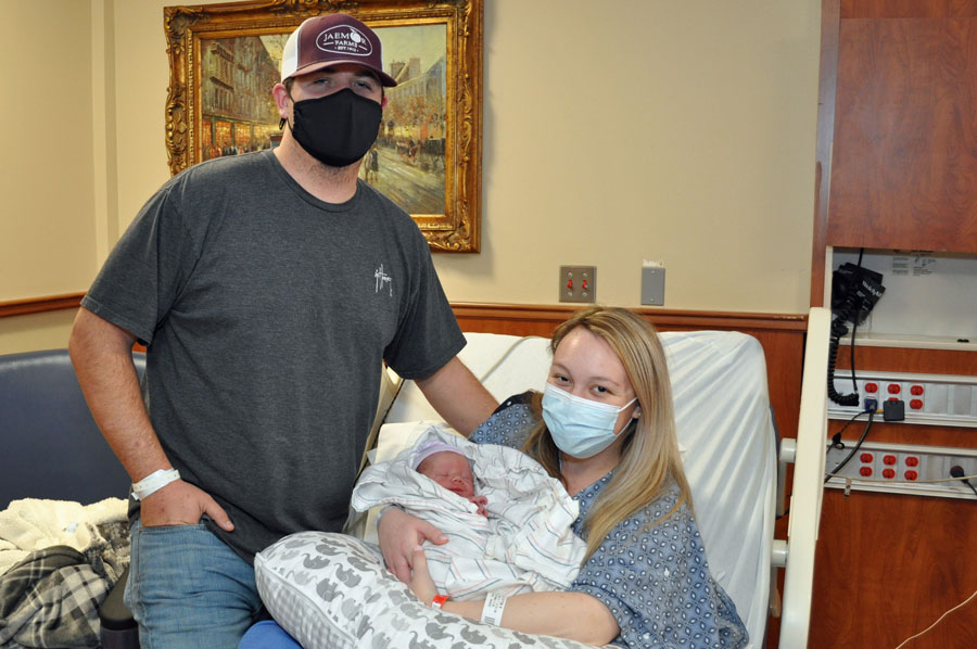 Peyton Miller and Cody Dills of Commerce welcomed St. Mary's first baby of 2021 into the world at 4:20 a.m. on Jan. 1. Their son, Collson William Dills, is their first child. He weighed 7 pounds, 2 ounces and was 20 inches long at birth.  