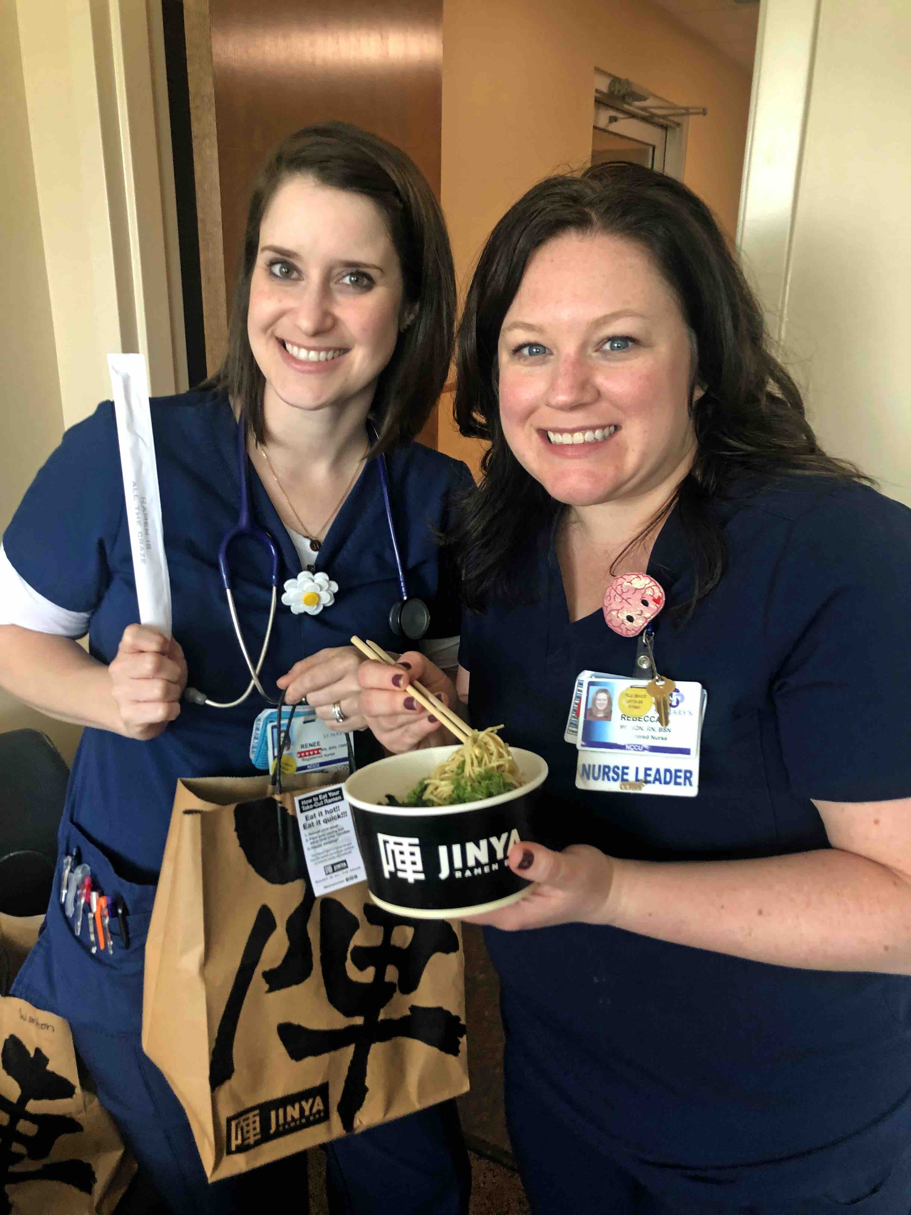 nurses with donated food